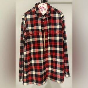 LL Bean Mens Flannel Shirt M Plaid Beige Fleece Lined